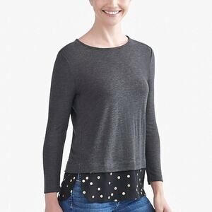 J. Crew Mercantile Shirt Gray Long Sleeve Black and Gold Polka Dots Top Med New